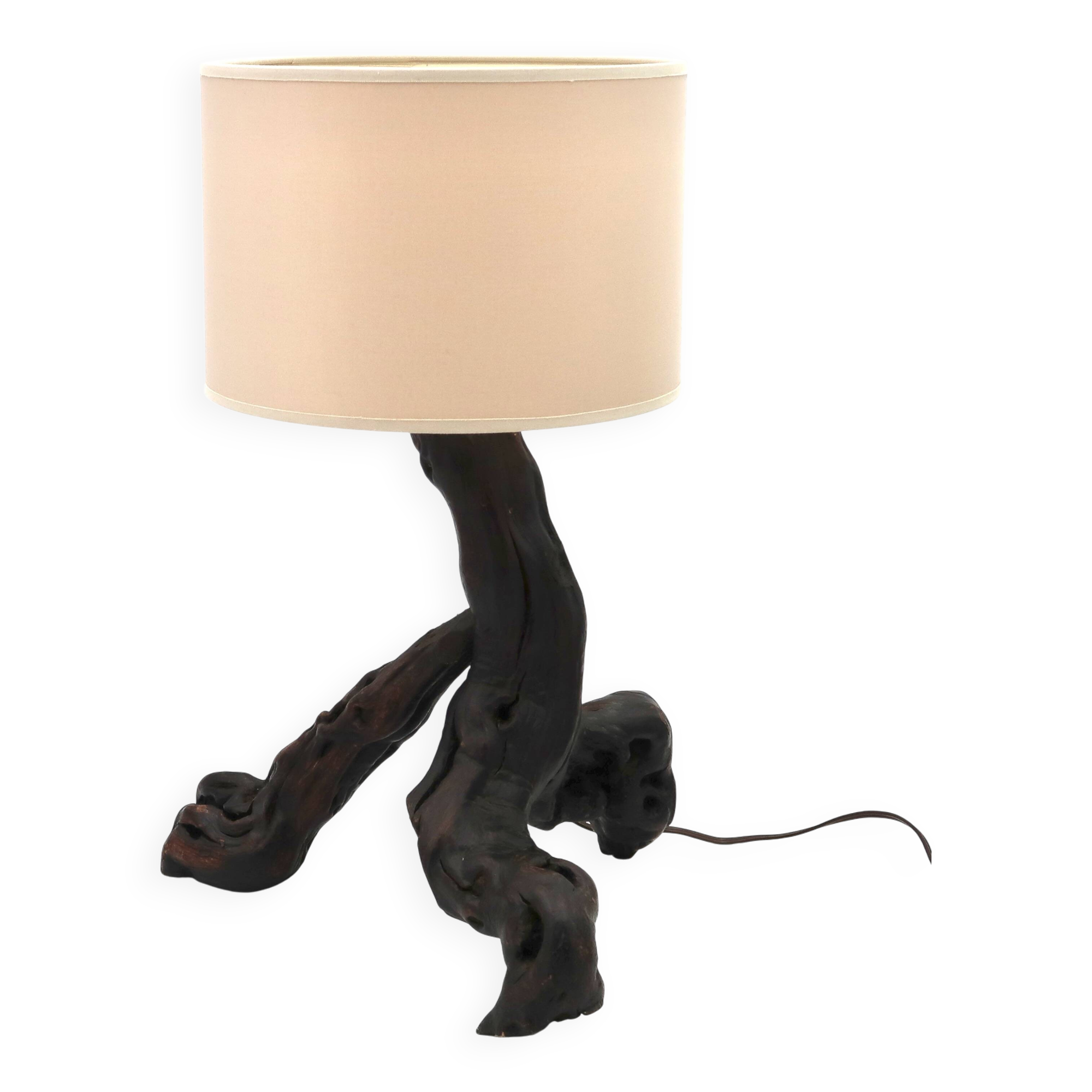 Brutalist tripod wooden lamp, 1970s