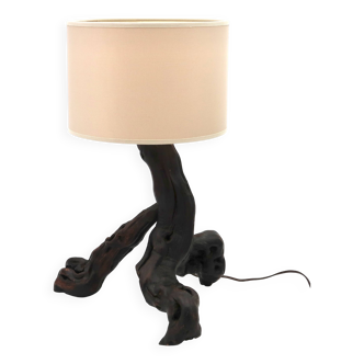 Brutalist tripod wooden lamp, 1970s