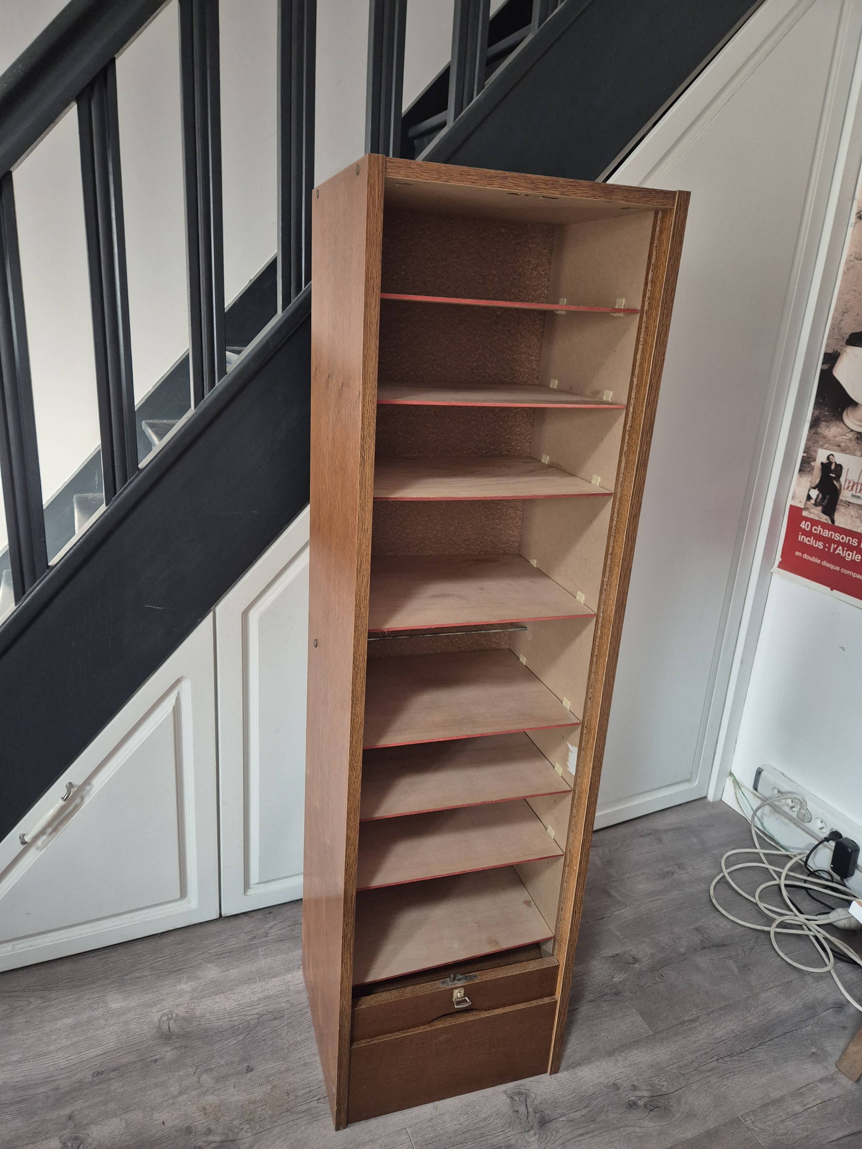 meuble rangement classeur bureau a rideau vintage marron