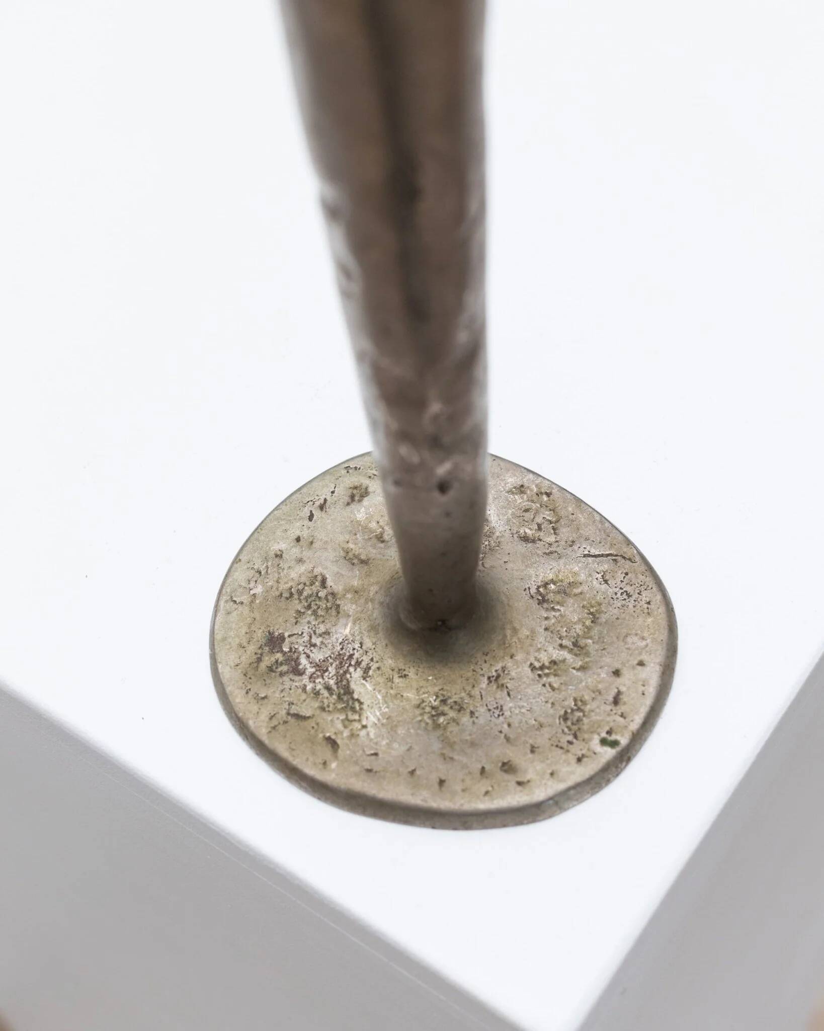 Brutalist vintage candlestick in gris patinated metal from Sweden, 1970s decorative lighting gift