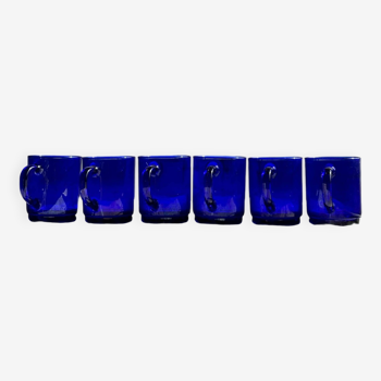 Lot de 6 tasses à anses en verre bleu