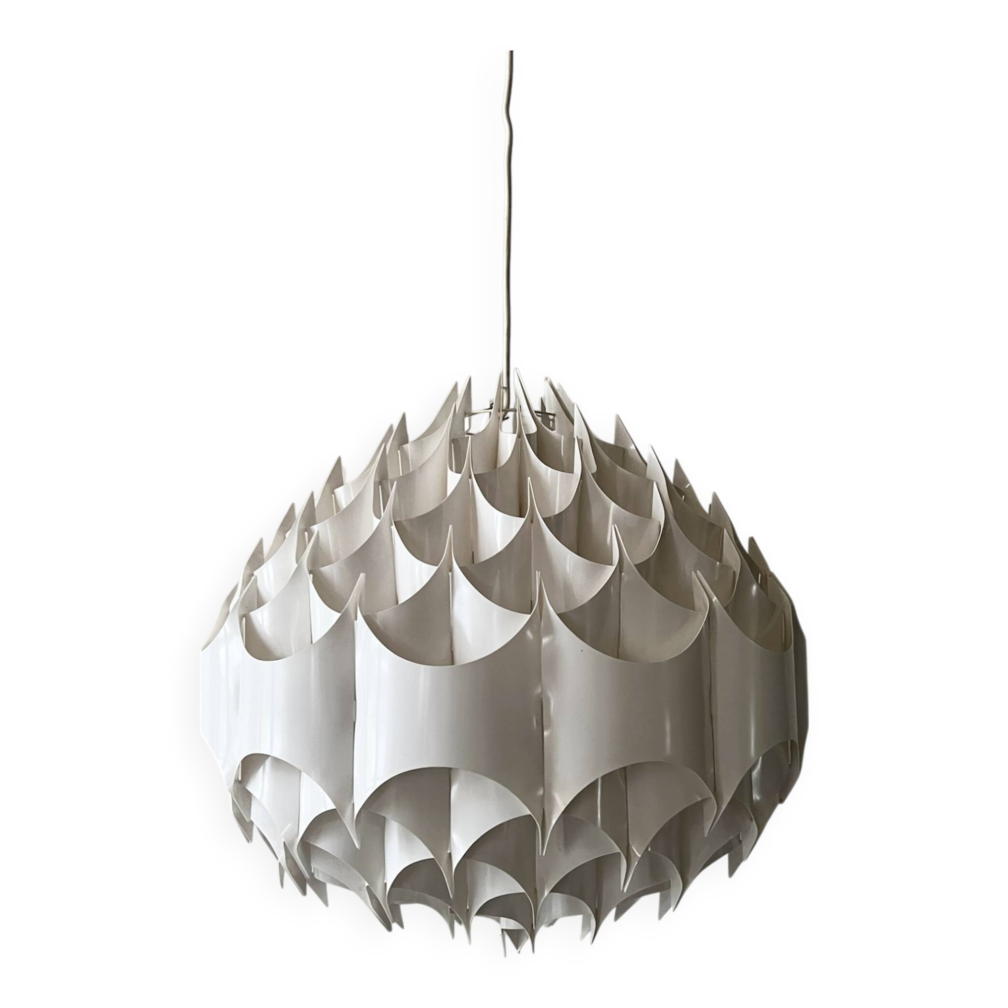 Rhythmic sculptural globe pendant light by H. Milanda, Scandinavian design, 1970