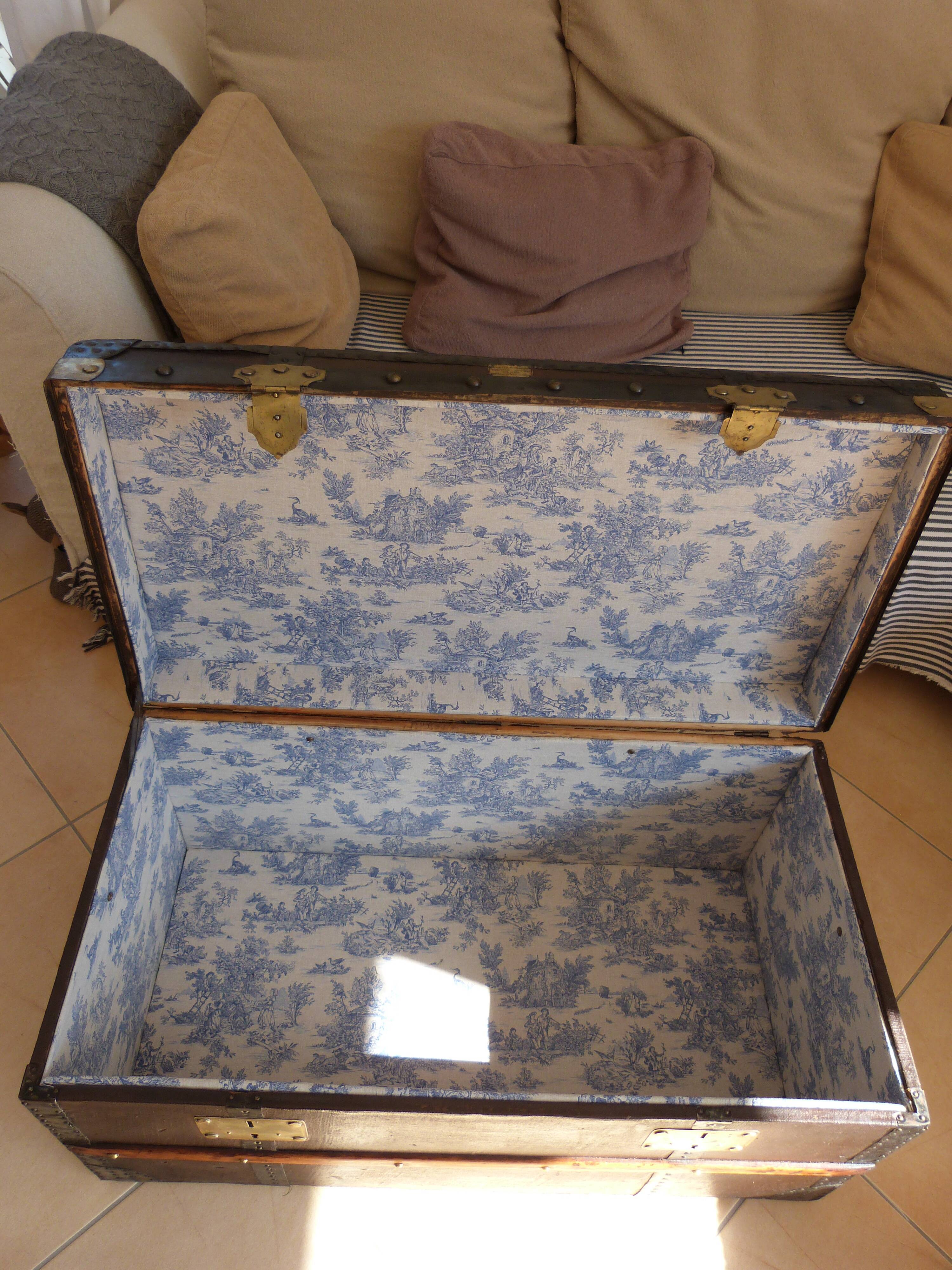 Renovated old trunk jouy fabric