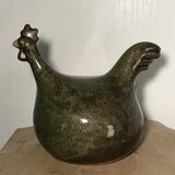 Coq vintage en grès émaillé vert olive
