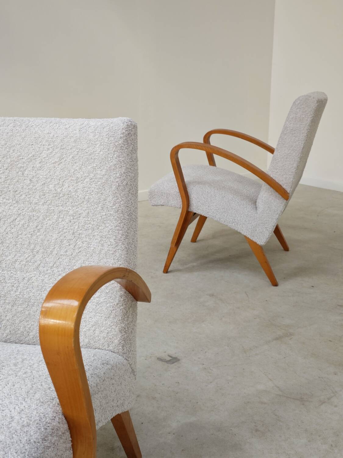 Pair of restored armchairs in large bouclette by Frantisek Jirak for Tatra 1960