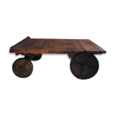 Table basse charriot industriel bois et fonte slingsby paris 1930