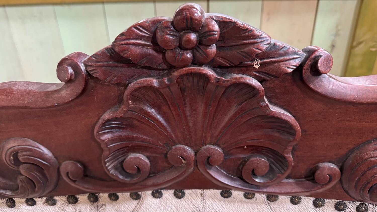 Mahogany wood/fabric bench circa 1900