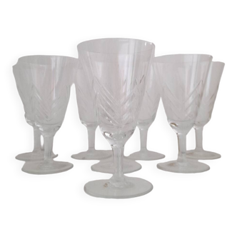 9 large engraved crystal glasses Val-Saint-Lambert