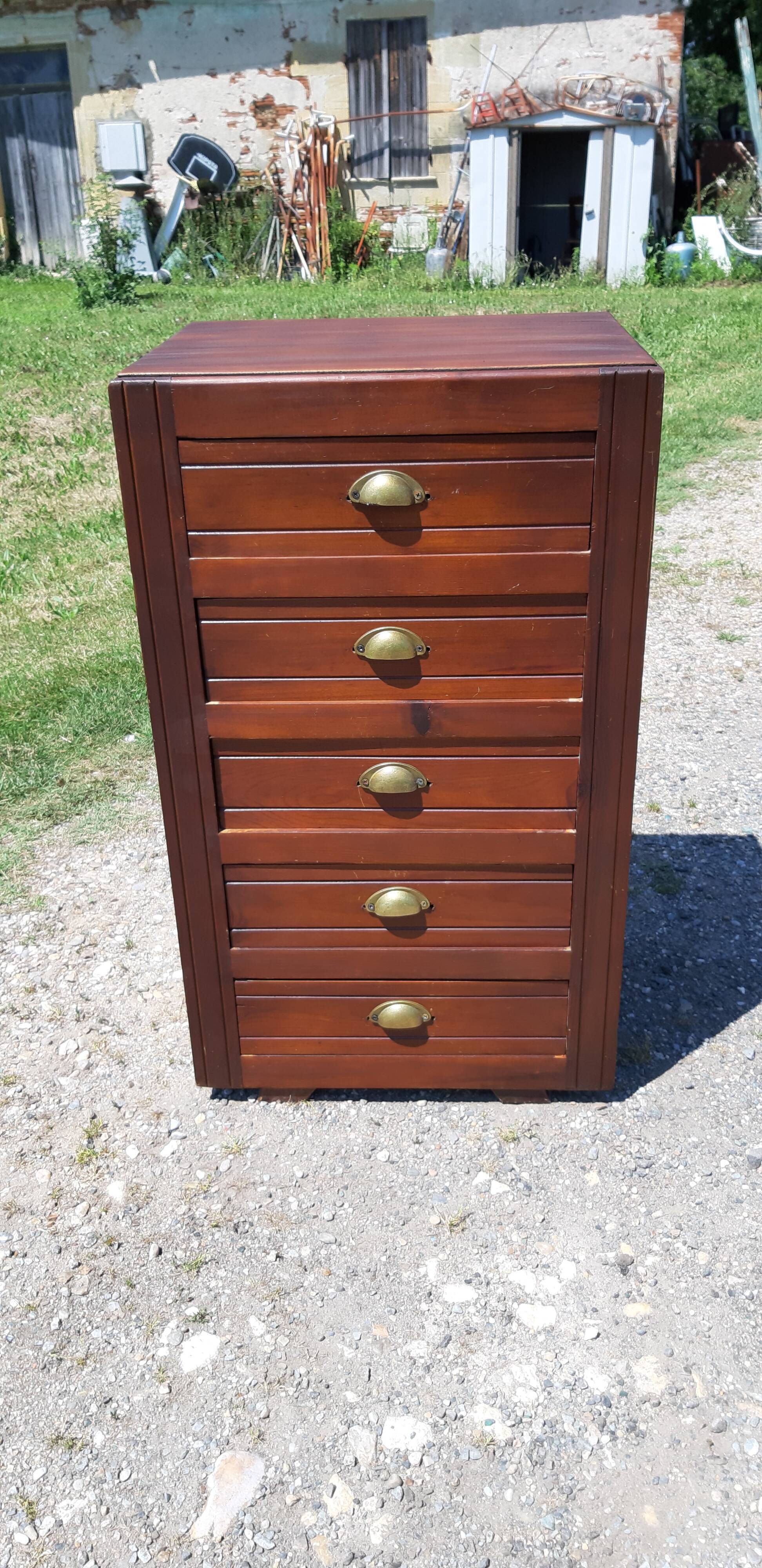 Industrial furniture Wood and Brass, 5 drawers