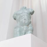 Light blue clay ceramic torso statue – mid-century design sculpture, heavy studio piece