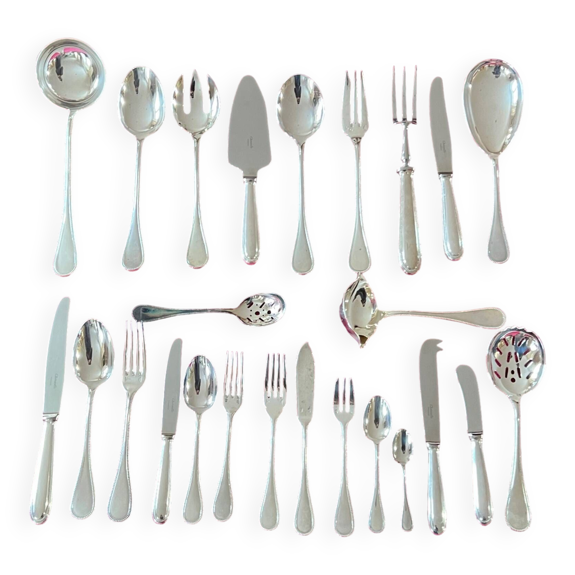 Christofle - Christofle cutlery set with silver metal beads for 12 people. 172 items.