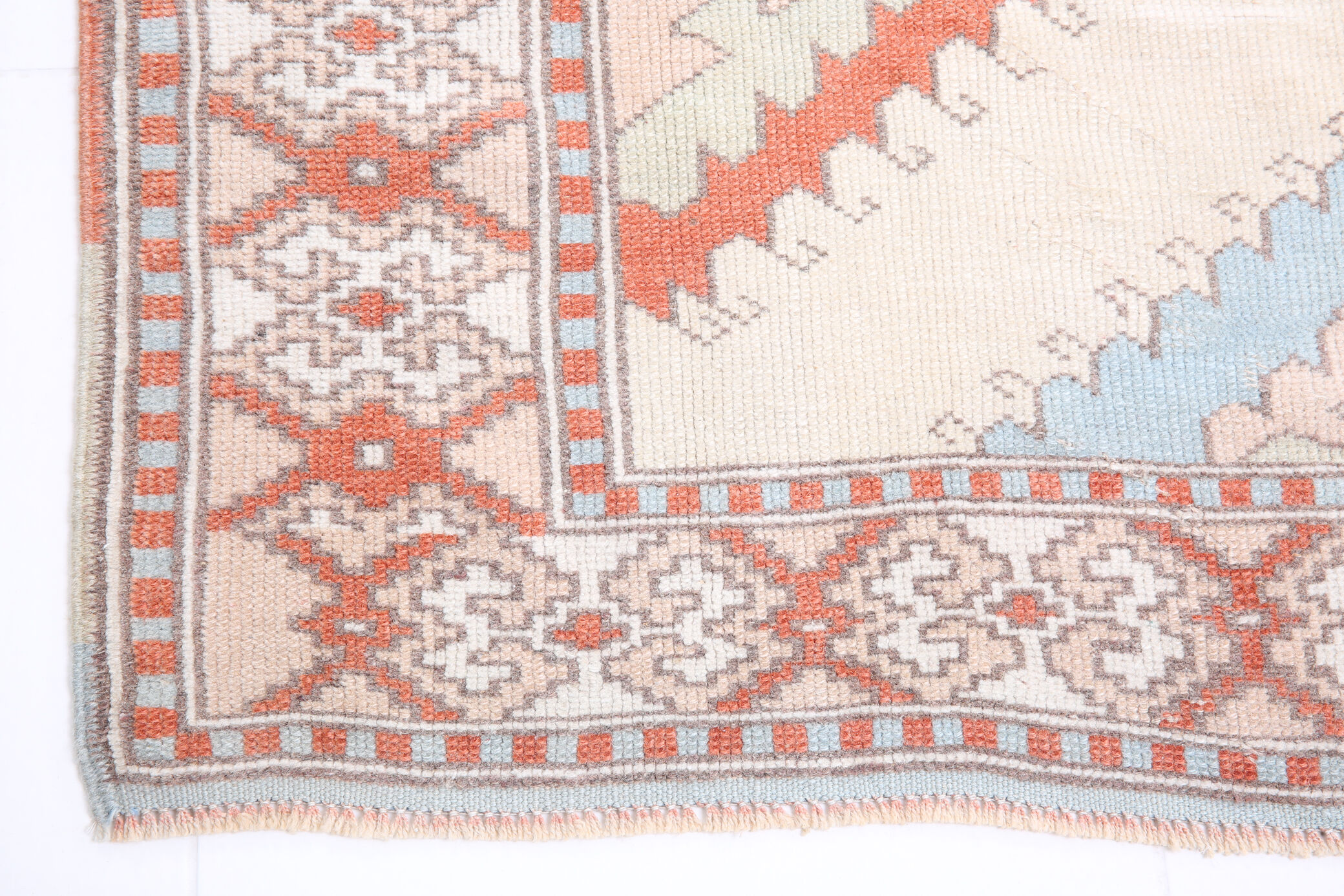 4x6 blue and beige handmade oushak rug