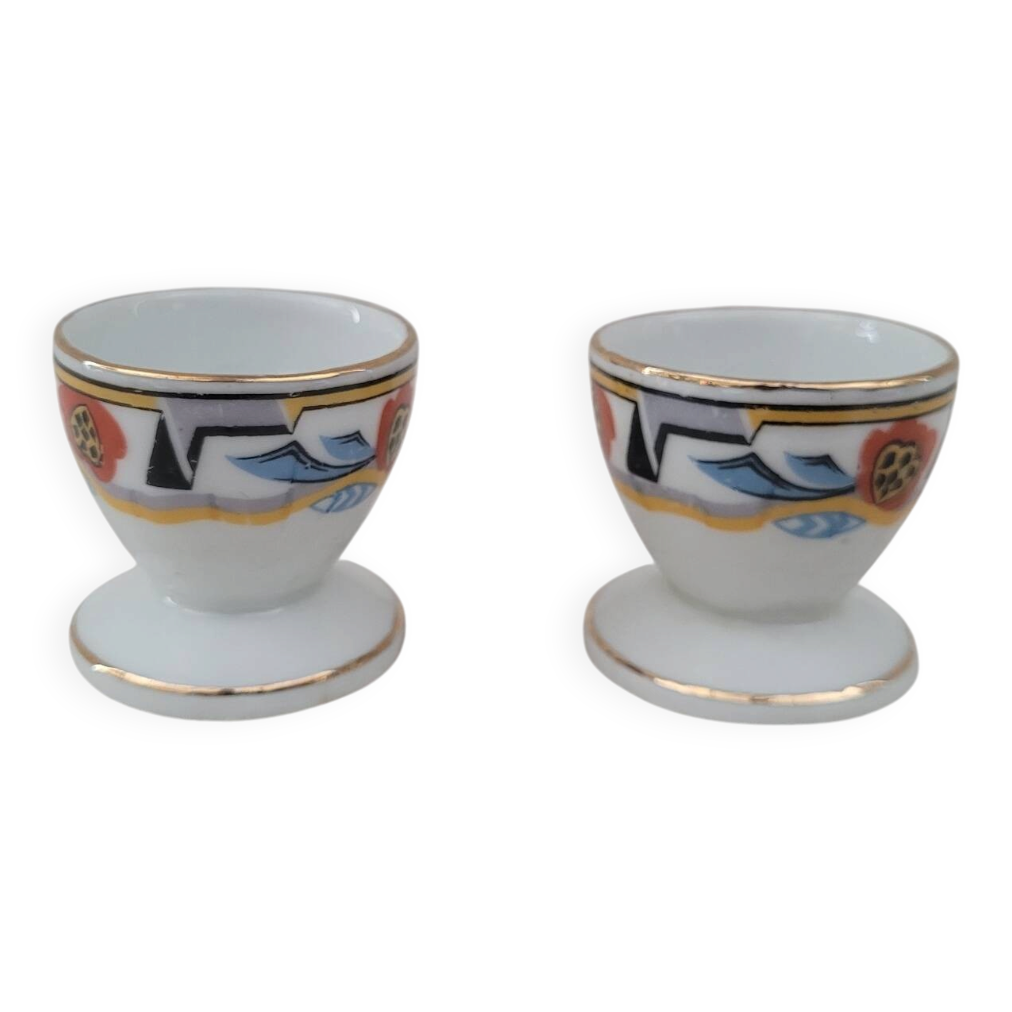 Porcelain egg cups MLV, geometric design, 1930s
