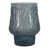 Vase vintage en verre pressé gris-bleu à décor ondulé