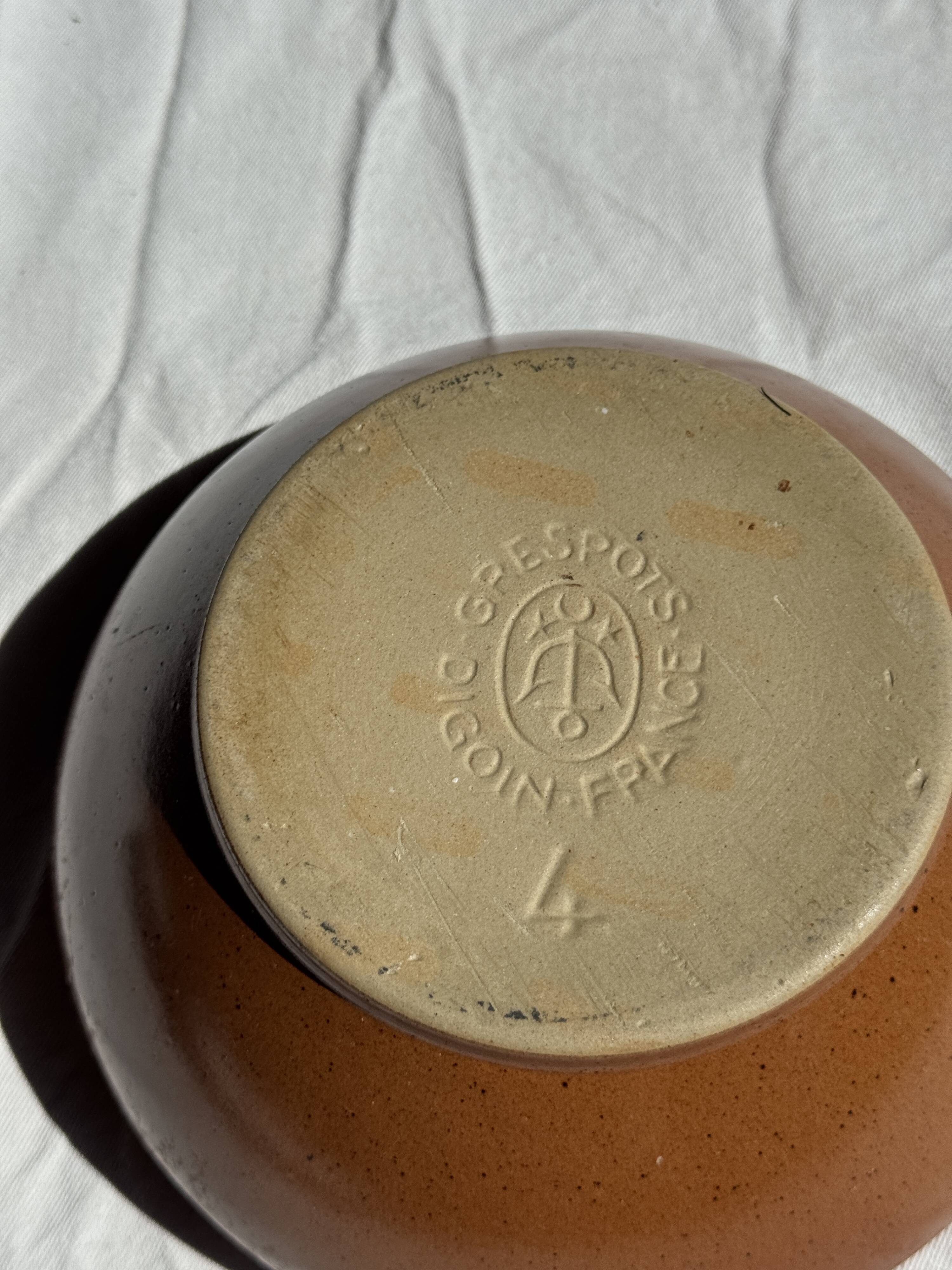 Large stoneware bowl Digoin Grès Pots France brown orange D21