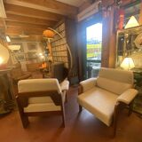 2 teak and fabric armchairs, 1960s