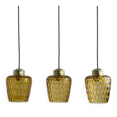 Lot 3 anciennes suspensions en verre texturé ambré vintage