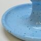 Light blue glazed ceramic candle holder with green speckled signed scorpion stamp
