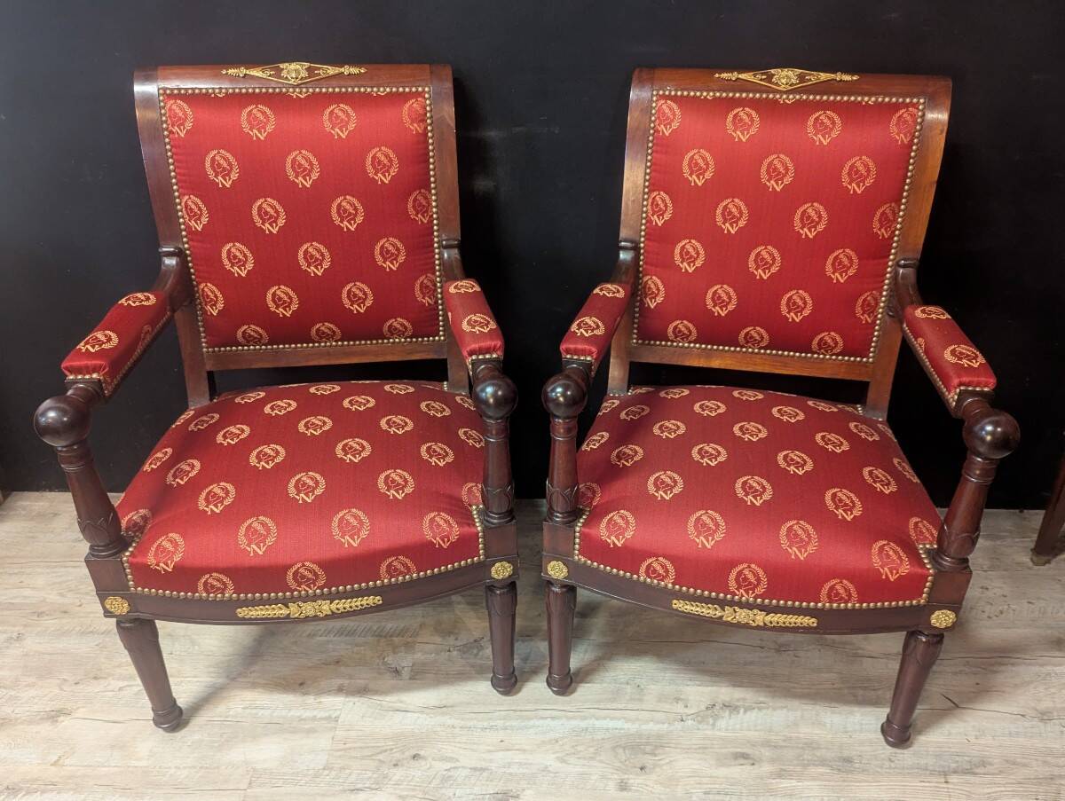 Pair of Empire armchairs in mahogany