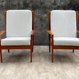 Pair of Scandinavian armchairs "PJ56" with high back by Grete Jalk for Poul Jeppesen