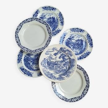 Assiettes plates bleues vintage