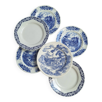 Assiettes plates bleues vintage