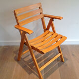 Pair of folding armchairs in varnished wood signed Clairitex