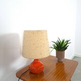 Ceramic table lamp orange with shade, vintage desk lamp