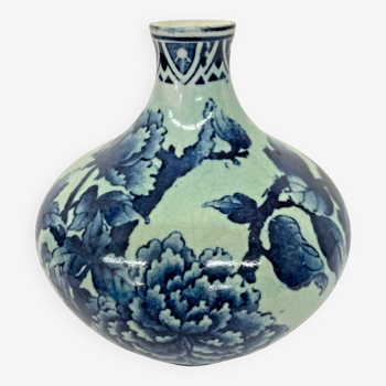 Vase céramique antique du XIXe siècle bleu hortensias ref 360.026