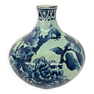Vase céramique antique du XIXe siècle bleu hortensias ref 360.026