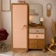 Asymmetrical floral wardrobe, natural oak & powder pink