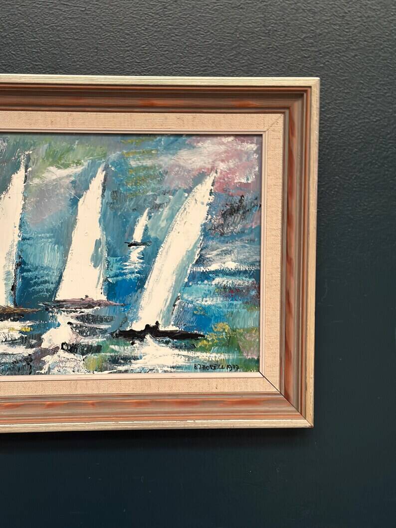 Original Swedish Oil on Panel – “Sailboats” by Bertil Thorell,  Signed