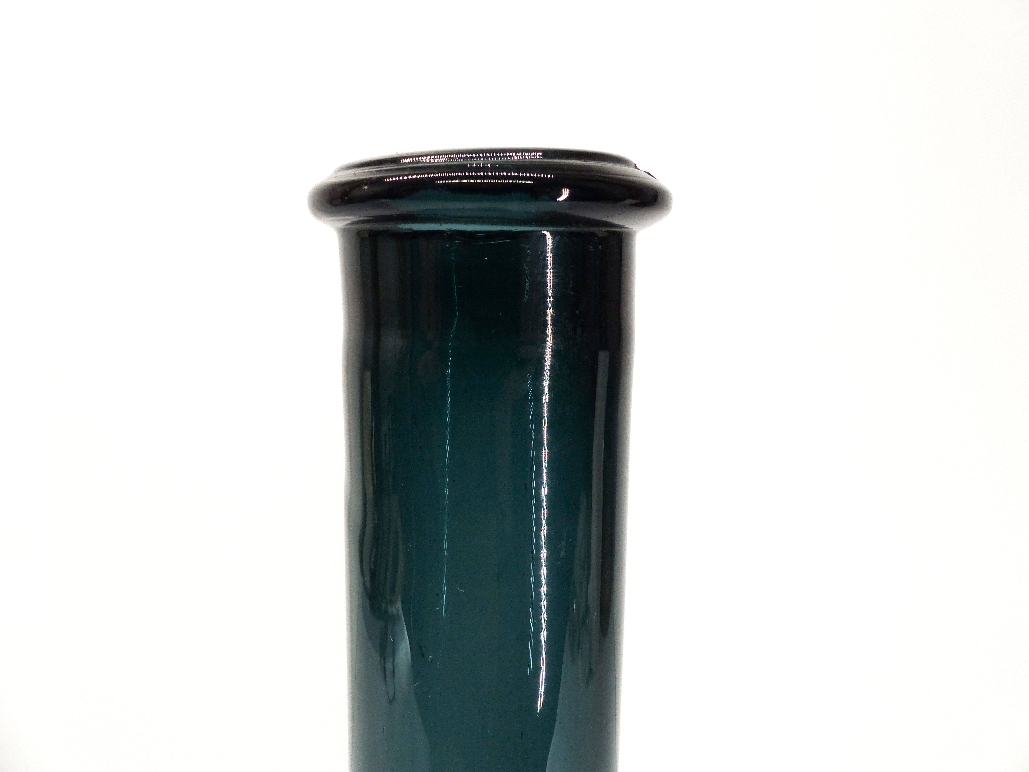 Blue blown glass bottle vase 1960