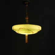 Art Deco pendant light with coiled rod, marbled effect, metal and brass pendant - 1930s