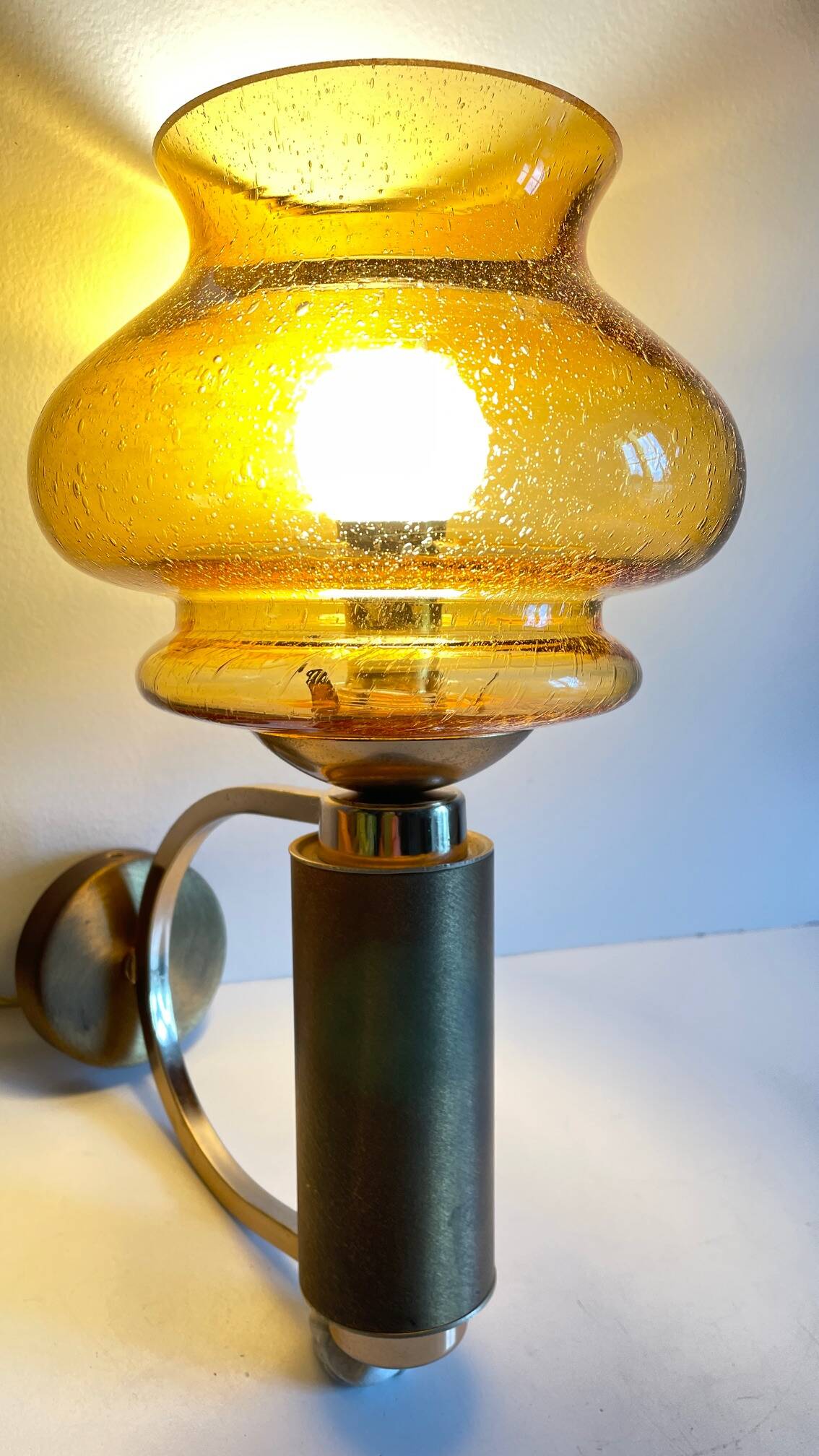 Vintage bubble glass brass applique