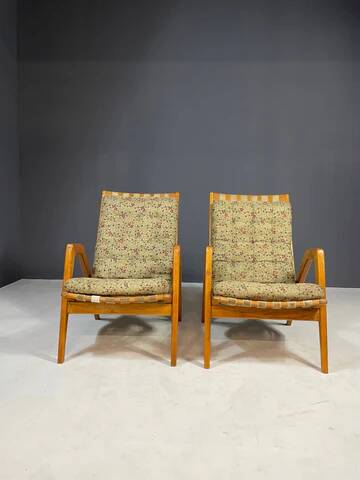 Pair of vintage lounge chairs by Jan Vaněk, removable cushions, 1940s