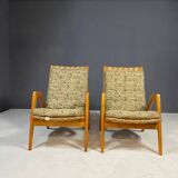 Pair of vintage lounge chairs by Jan Vaněk, removable cushions, 1940s
