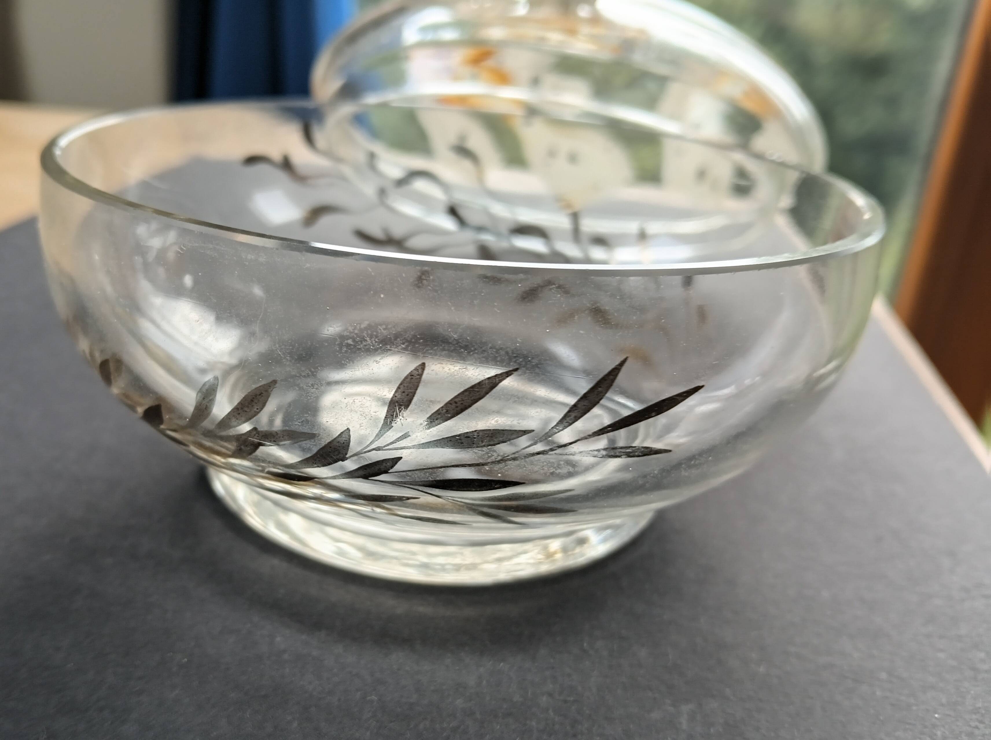 1930s Antique Bohemian Glass Bonbon Dish, Hand blown & painted, Art Deco