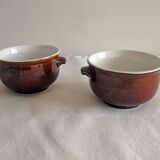 Set of 2 bowls or containers in glazed glazed stoneware with ears Vintage Folk Art
