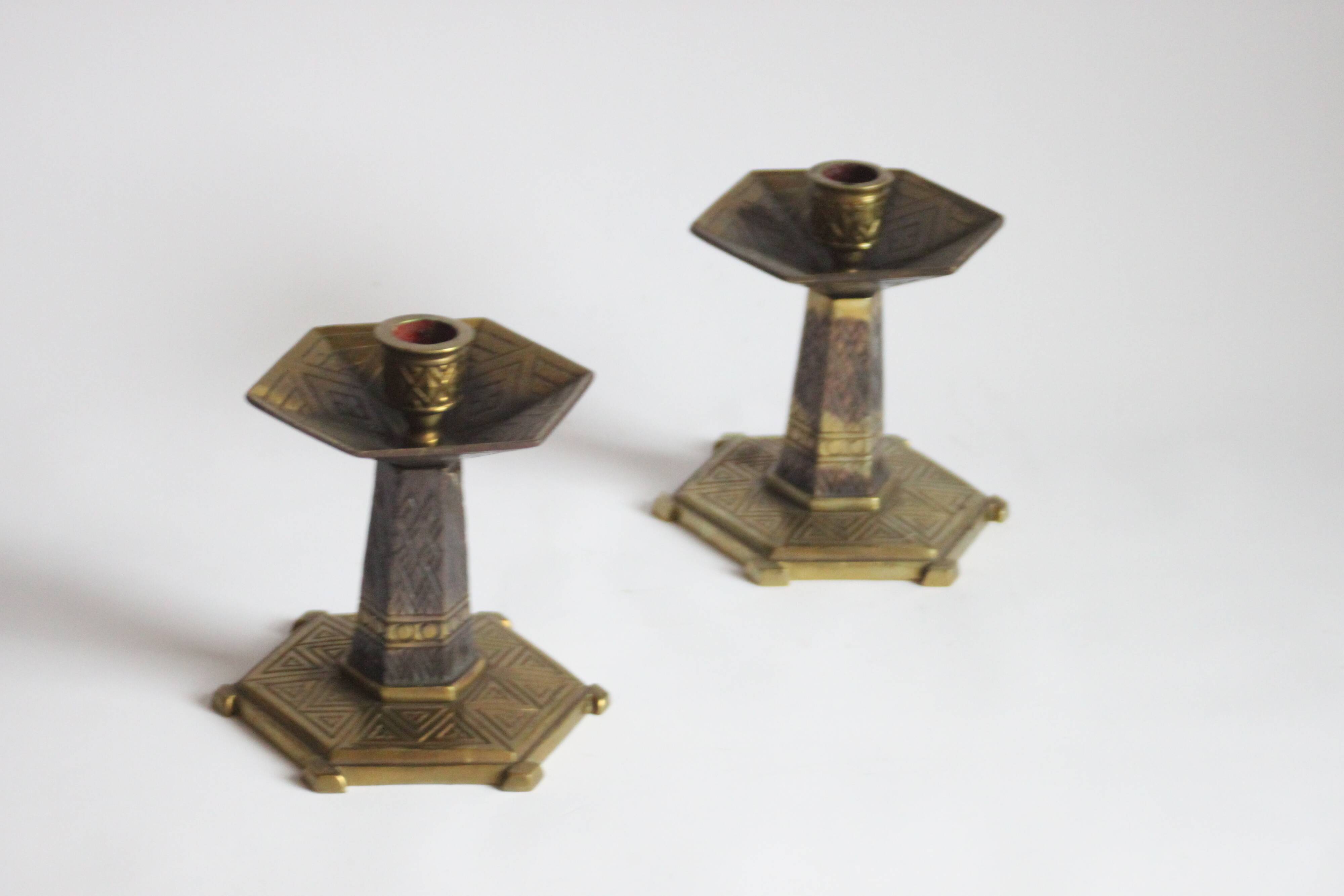 Art deco altar candle sticks in brass, 1920s