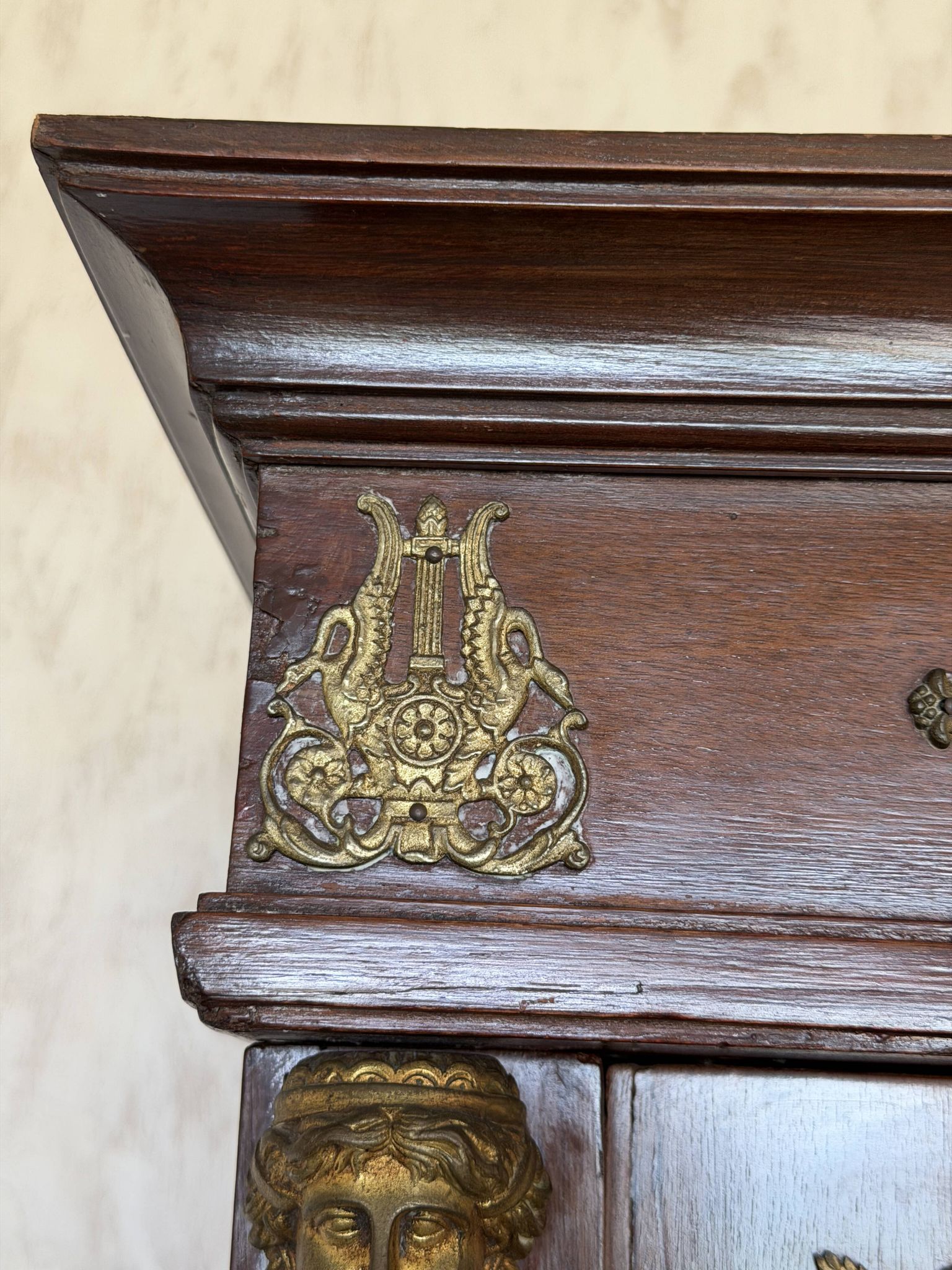 Large antique library from the Empire/Napoleon III period in mahogany and gilded bronze.