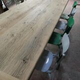 Industrial table solid oak tray and cast-iron footing