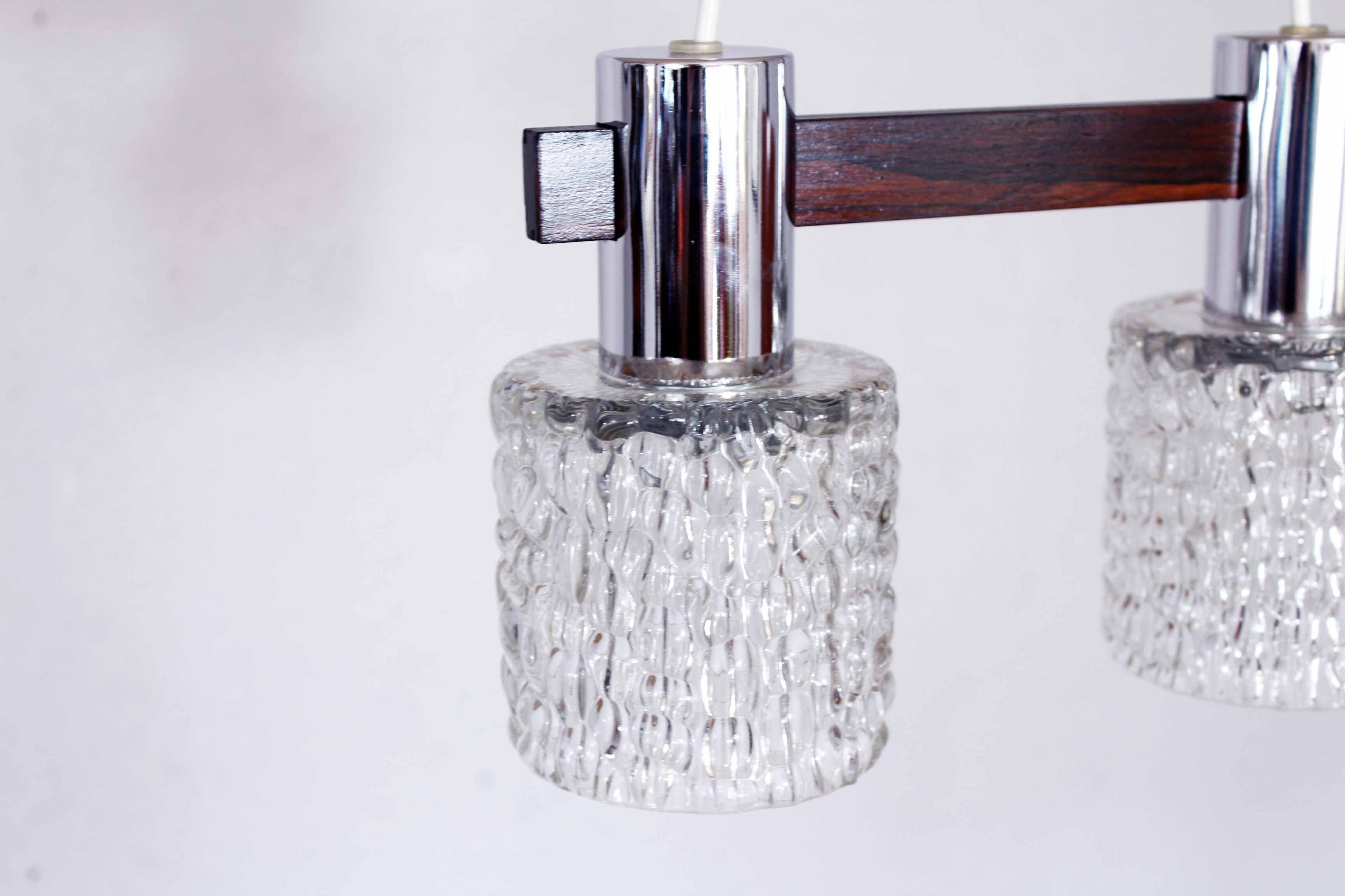 Hanging lamp in wood, glass and chrome metal 1970