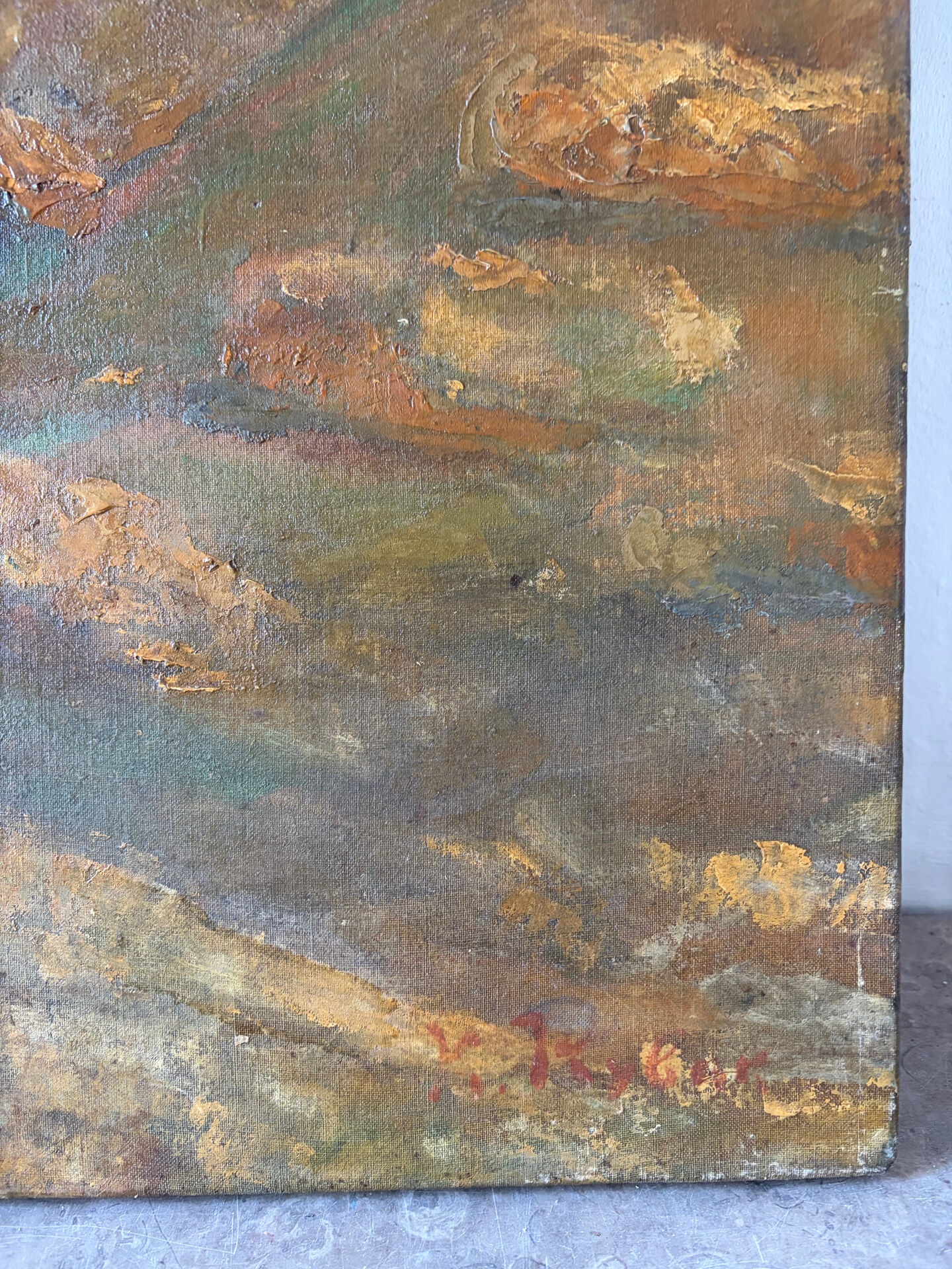Paysage ochre et brun, huile sur toile signé