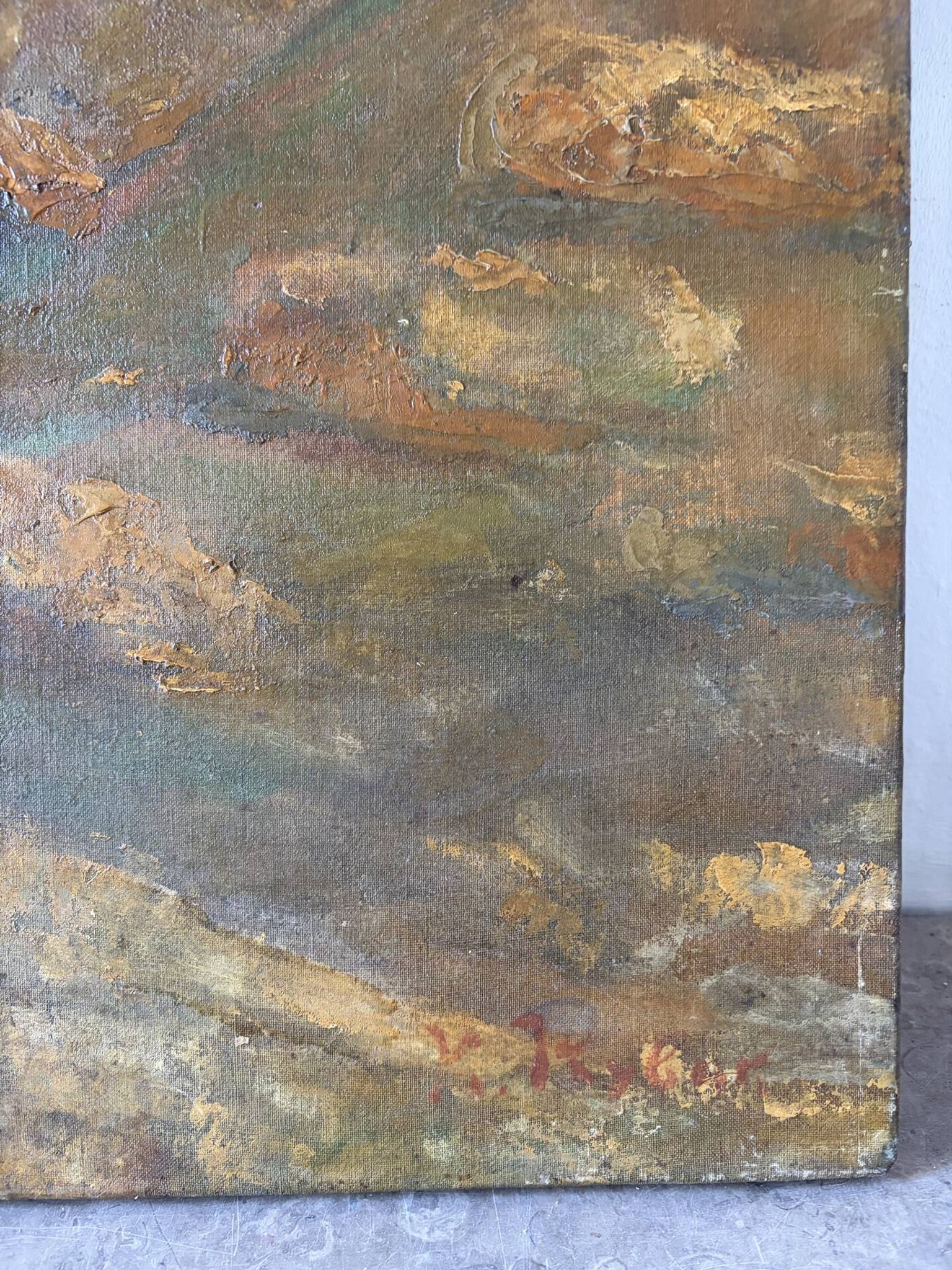 Paysage ochre et brun, huile sur toile signé