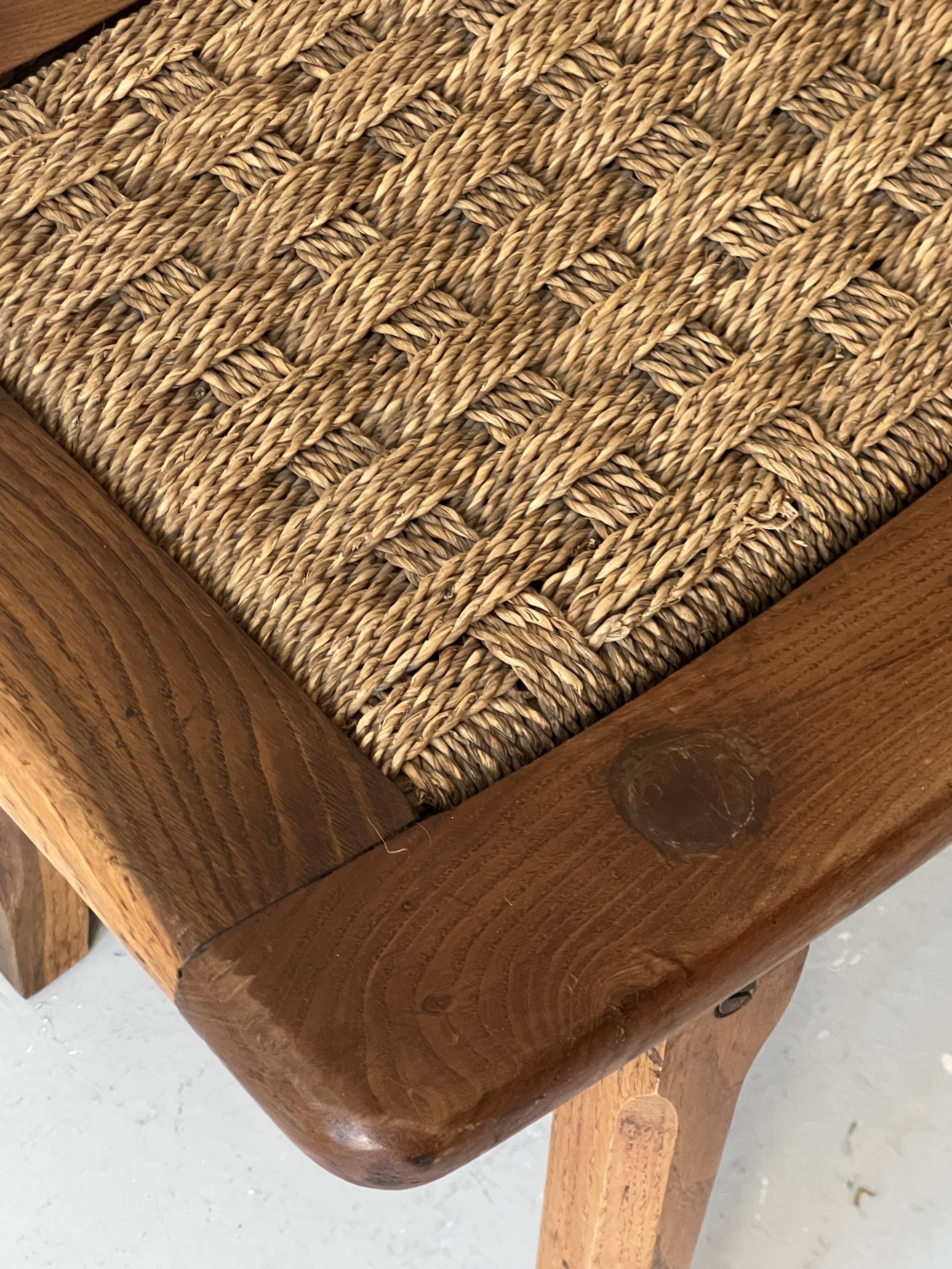 Stool / side table in wood and rope, France 1950