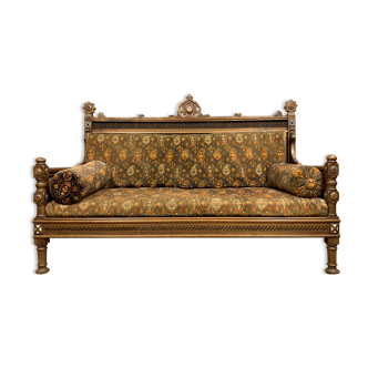 Syrian walnut bench and mother-of-pearl inlays circa 1850