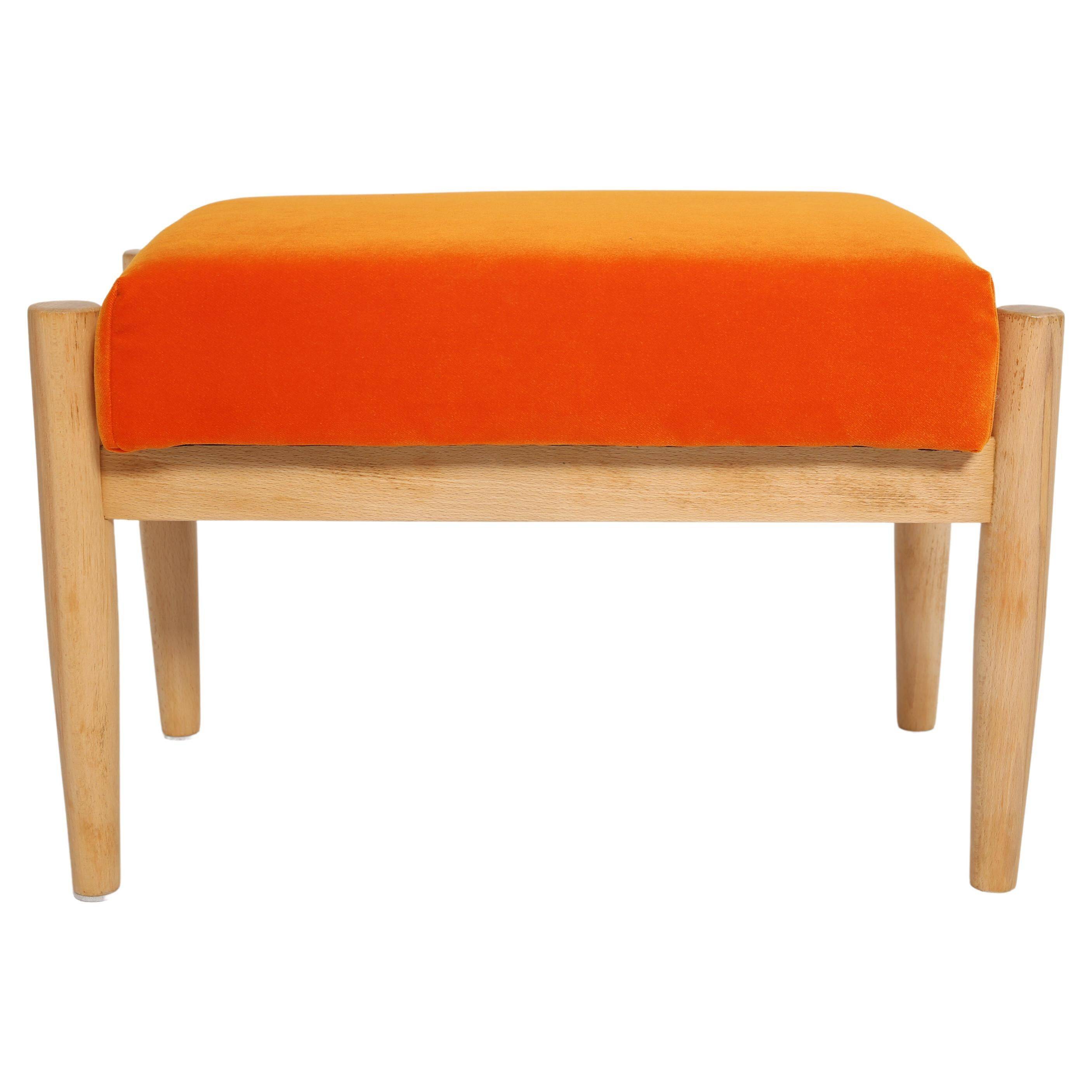 Vintage orange velvet stool mid-century, Edmund Homa, 1960s