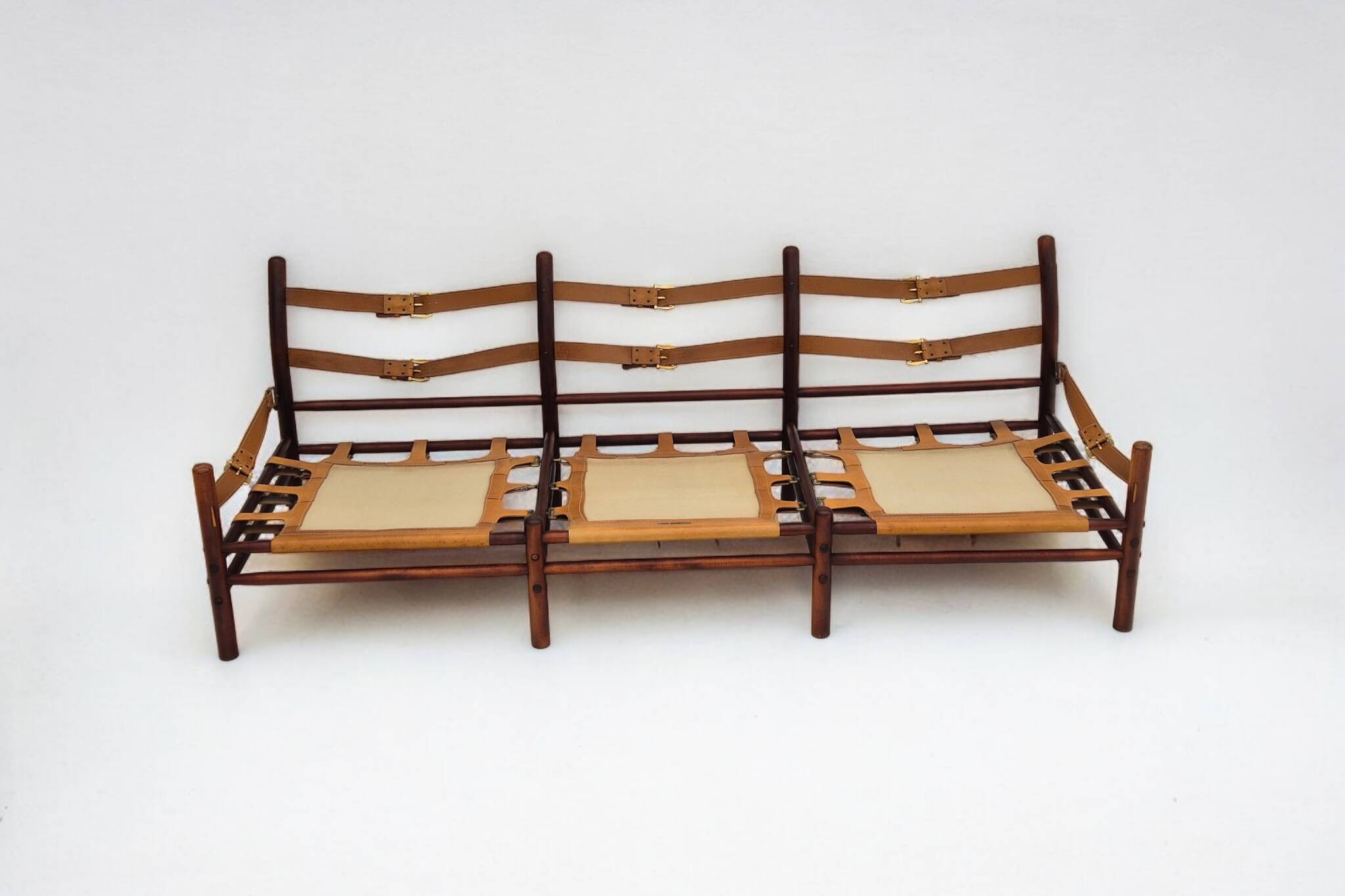 1960s, Scandinavian design by Arne Norell, sofa, model "Kontiki", original condition, leather, beech.
