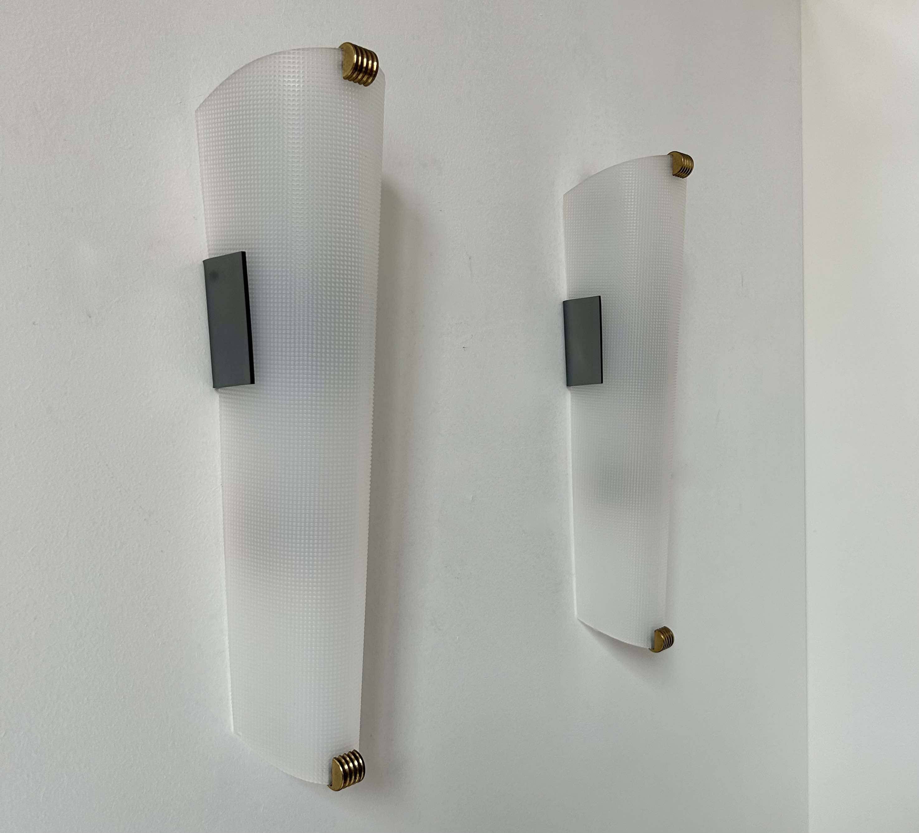 Pair of vintage brass and perspex wall lights, France 1960